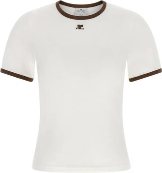 Courr&egrave;ges Signature Contrast T-shirt - Dames - T-shirts - Wit - L - Katoen - Tops