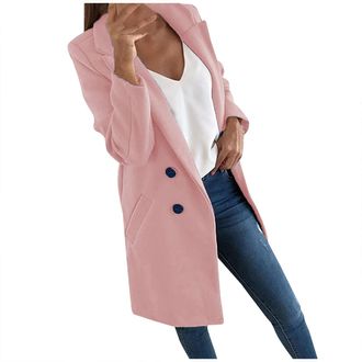 Generic Winter Coats for Women Uk - Womens Lapel Wool Blend Trench Coats Single Breasted Winter Long Overcoat Outwear Casual Pea Coat Plus Size S-5XL,Light pi