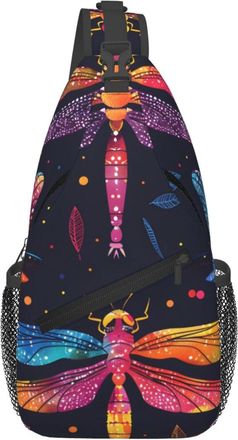 Generic Colorful Dragonfly Sling Bag With Zipper Cross Body Bag Anti Theft Fanny Pack For Traveling Shopping Women