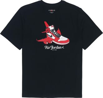 Nike Jordan Mens Air Jordan Logo Pattern Printing Basketball Training Sports Short Sleeve Black T-Shirt DN1443-010