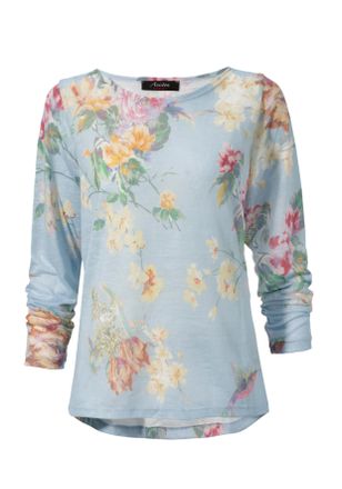 Aniston Langarmshirt mit grossflächigem Blumendruck und Vögeln