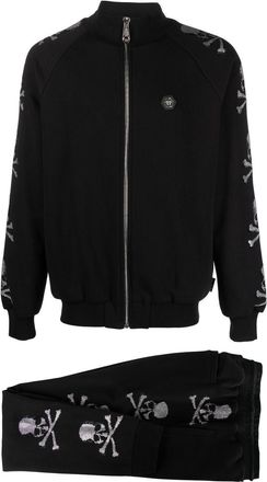 Philipp Plein skull-motif track jacket - men - Elastane/Cotton - XXXL - Black