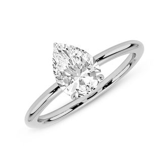 MAX + STONE 14k Yellow or White 1.7 Carat Pear Cut Cubic Zirconia Solitaire Engagement Ring