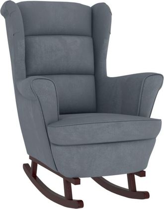 vidaXL Vidaxl - Silla mecedora patas de madera de caucho terciopelo gris oscuro