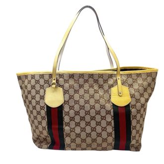 Gucci Beige Yellow Gg Canvas Patent Leather Tote Bag (Pre-Owned)