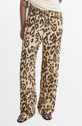 Mango Bernie Print Wide Leg Drawstring Pants in Beige at Nordstrom Rack, Size X-Large
