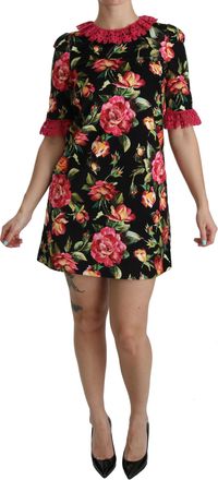 Dolce & Gabbana Floral Pink Lace A-Line Shift Mini Womens Dress