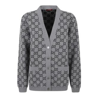 Gucci Cardigans, female, Gray, S, Reversible GG Wool Jacquard Cardigan