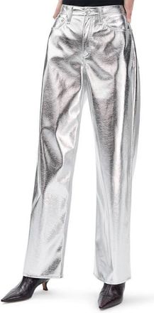 Rag & Bone Logan High Waist Faux Leather Wide Leg Pants in Silver at Nordstrom, Size 27