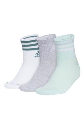adidas Cushioned 3-Pack High Quarter Socks in White/Teal Green/Mint Green at Nordstrom Rack, Size Medium