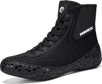 Generic Mens Boxing Shoes High Top Breathable Lace-Up Training Shoes for Boxing, Kickboxing, Gym & Sports Competition,Black,9.5 UK