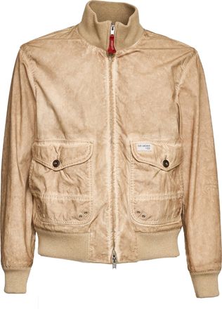 Fay Stone Washed Ribbed Trim Bomber Jacket