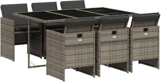 vidaXL Vidaxl - Set Comedor Jard&iacute;n 7 Pzas Y Cojines Rat&aacute;n Sint&eacute;tico Gris