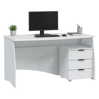Dmora Escritorio Azziz, 3 Cajones, Un Estante, Acabado Estructura Mate, 136x67x72h Cm Blanco Mate