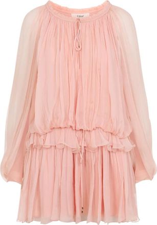 Chlo&eacute; Zijden Mini Jurk - Dames - Feestkleedjes - Roze - S - Kleedjes