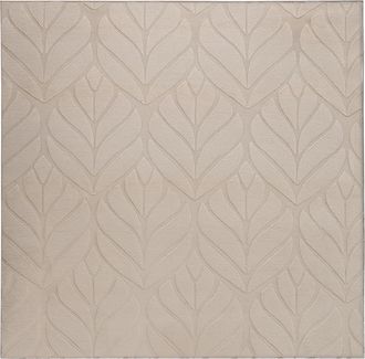 Beliani Alfombra De Pelo Sint&eacute;tico De Conejo Peluda Con Motivo De Hojas 160 X 160 Cm Cuadrado Beige Mitchell