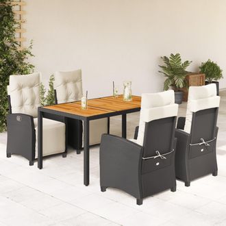 vidaXL Set De Muebles Jard&iacute;n 5 Pzas Con Cojines Rat&aacute;n Sint&eacute;tico Negro Vidaxl