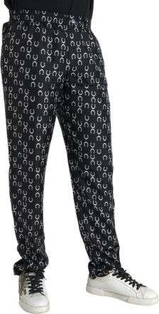 Dolce & Gabbana Mens Black Horseshoe Print Silk Pants