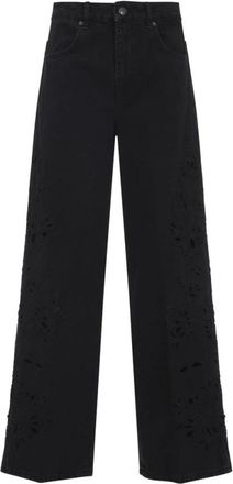 Farm Rio Geborduurde Wijde Jeans - Dames - Loose Fit Jeans - Zwart - W27 - Katoen - Jeans