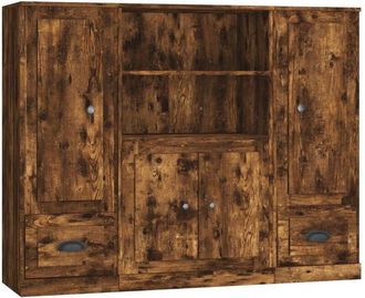 vidaXL Vidaxl - Aparador Alto 3 Piezas Madera Contrachapada Roble Ahumado