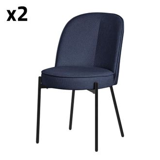 ML Design Set de 2 Sillas de comedor redondas azul oscuro poli&eacute;ster, patas metal