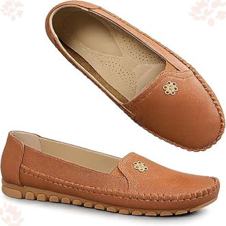 Generic Womens Casual Slip-On Walking FlatsLoafers,Stylish Orthopedic Shoes,Lightweight Slip on Stitched Flat-Soled Casual with Flower (Brown,3.5)