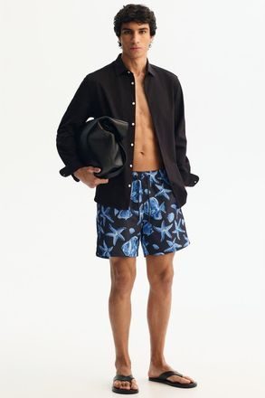 H&M Patterned Swim Shorts in Navy Blue/patterned at Nordstrom, Size X-Large
