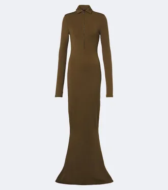 MUGLER Wool-blend jersey polo dress