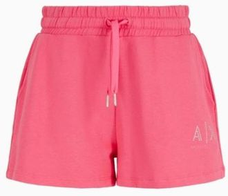 A|X Armani Exchange Rhinestone Logo Cotton Shorts-Watermelon, Size Large