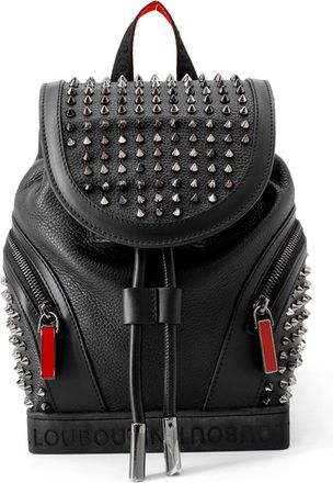 Christian Louboutin Black Red Color Leather Canvas Backpack (Pre-Owned)