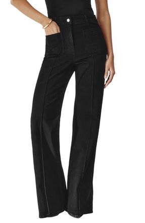 Reiss Sakura Pintuck Patch Pocket Wide Leg Jeans in Black at Nordstrom, Size 29P