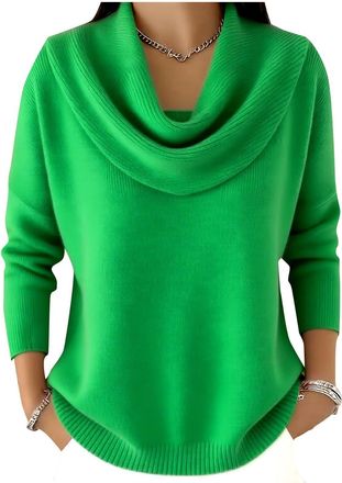 Generic Cowl Neck Jumpers for Women UK Cowl Neck Tops for Women Womens Chunky Knitted Jumper Soft Turtleneck Pullover Sweater Long Sleeve Casual Winter Warm K
