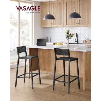 Vasagle Vasagle - Taburete de Bar, Juego de 2, Taburetes Altos de Cocina, para Cocina, Comedor, Oficina, Estilo Industrial, Gris Antracita y Negro
