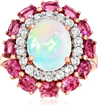 Ross-Simons Opal, Pink Tourmaline and. White Topaz Ring in 18kt Rose Gold Over Sterling