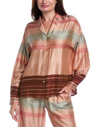 Hanro Hanro Hannah Striped Colorblocked Silk-Blend Shirt