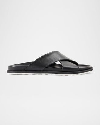 Paul Stuart Men & apos;s Punta Crisscross Leather Slide Sandals