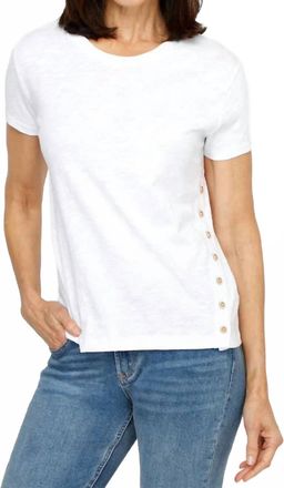 Elliott Lauren Upper Deck Asymmetrical Button Detail Tee In White