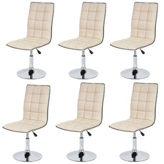 Hhg Hhg - Juego De 6 Sillas De Comedor 834, Silla De Cocina, Regulable En Altura, Giratoria, Cuero Sint&eacute;tico Con Certificaci&oacute;n Mvg, Color Crema