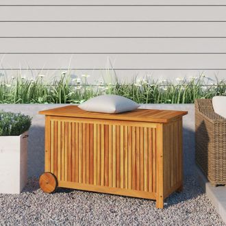 Berkfield Home Garden Storage Box with Wheels 90x50x58 cm Solid Wood Acacia in Brown | Size: 90 x 50 x 58 cm