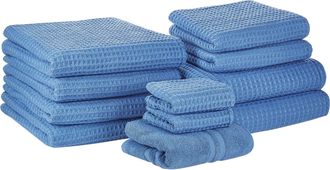 Beliani Conjunto De 11 Toallas Toalla De Ba&ntilde;o Y Alfombrilla De Ba&ntilde;o De Algod&oacute;n Azul Low Twist Para Invitados Areora