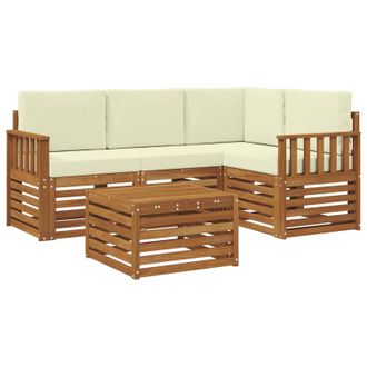 vidaXL Conjunto De Sof&aacute;s De Exterior Con Coj&iacute;n 5 Pcs Natural Y Crema Vidaxl