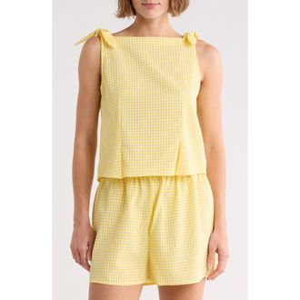 Wayf Gingham Tie Shoulder Tank in Yellow at Nordstrom Rack, Size X-Small