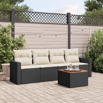 vidaXL Set De Muebles De Jard&iacute;n 5 Pzas Y Cojines Rat&aacute;n Sint&eacute;tico Negro Vidaxl