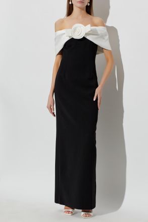 Self Portrait Long Off-shoulder Dress, Womens, Black