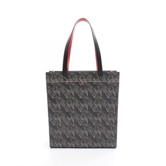 Christian Louboutin Black Gray Leather Coated Canvas Handbag Tote Bag (Pre-Owned)