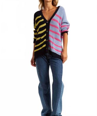 John & Jenn Raz Button Down Sweater In Coastal Stripe
