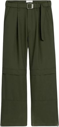 Ami Wide Trousers, male, Green, S, Olive Green Cargo Trousers with Belt