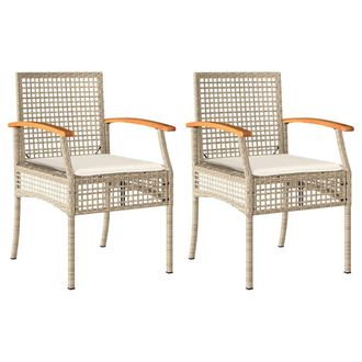 vidaXL Sillas De Jard&iacute;n Con Coj&iacute;n 2 Uds Rat&aacute;n Pe Beige Y Madera Acacia Vidaxl