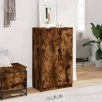 Berkfield Home Shoe Cabinet Smoked Oak 59x35x100 cm Engineered Wood in Brown | Size: 59 x 35 x 100 cm