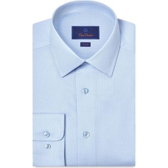 David Donahue Trim Fit Microcheck Cotton Dobby Dress Shirt in Sky at Nordstrom, Size 16.5 - 36